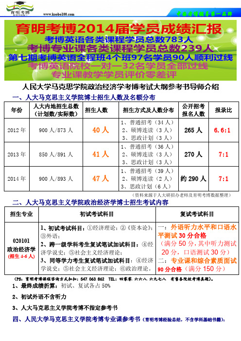 人大马克思主义学院政治经济学考博复习资料真题整理参考书历年分数线-导师介绍-育明考博