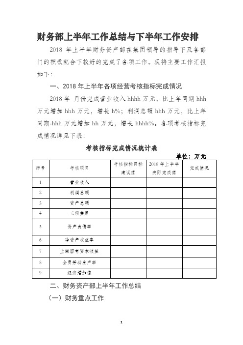 财务部工作总结与工作计划