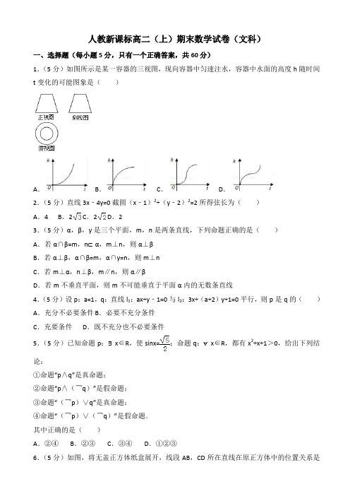 人教新课标高二(上)期末数学试卷(文科)【含解析】