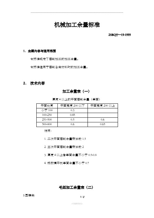 机械加工余量标准