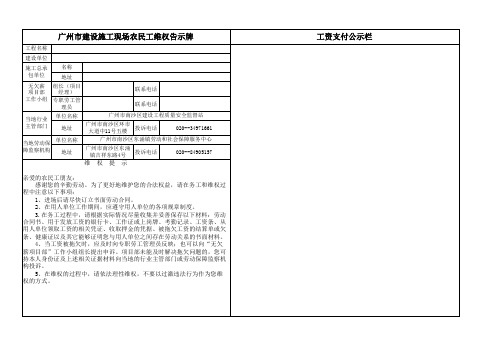 广东建筑施工现场农民工维权告示牌