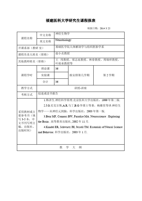 福建医科大学研究生课程报表