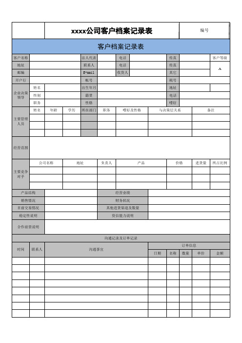 客户档案记录表-标准模板