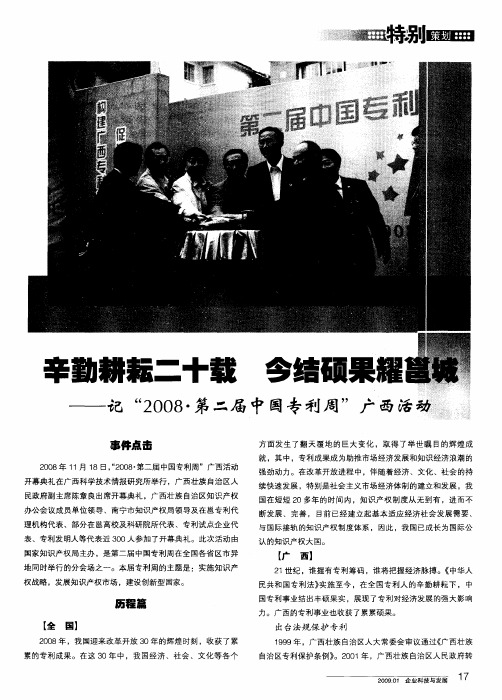 辛勤耕耘二十载 今结硕果耀邕城——记“2008·第二届中国专利周”广西活动