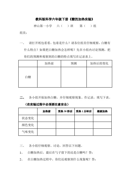 教科版科学六年级下册《糖的加热实验》