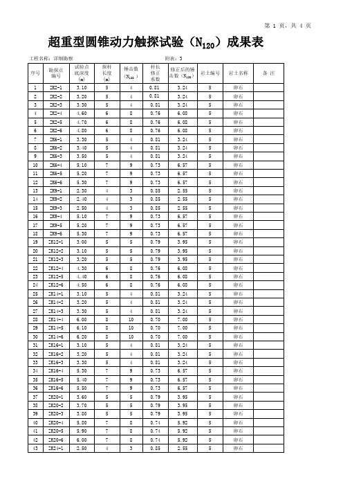 超重型圆锥动力触探试验统计表