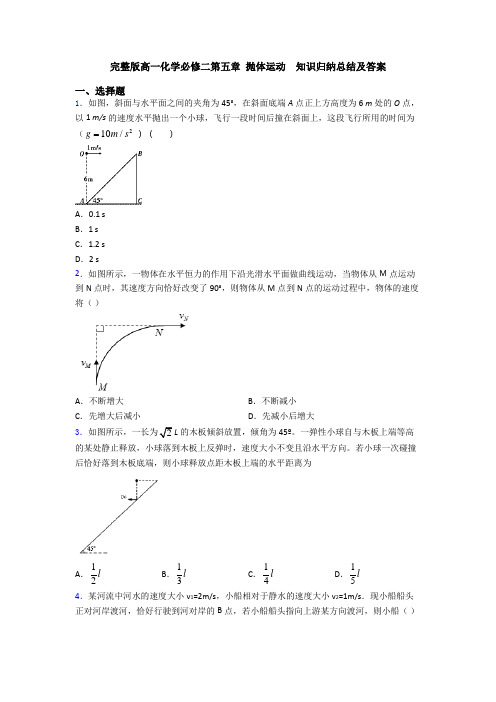 完整版高一化学必修二第五章 抛体运动  知识归纳总结及答案