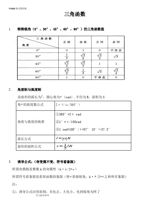 (完整版)三角函数及反三角函数图像性质、知识点总结