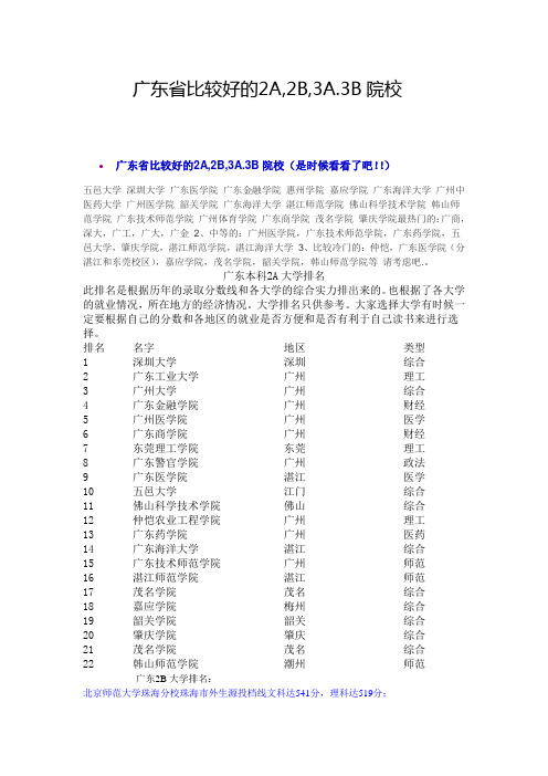 高考志愿填报必备——广东省比较好的2A_2B_3A.3B院校