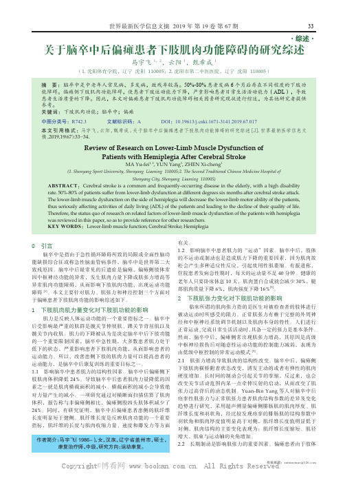 关于脑卒中后偏瘫患者下肢肌肉功能障碍的研究综述