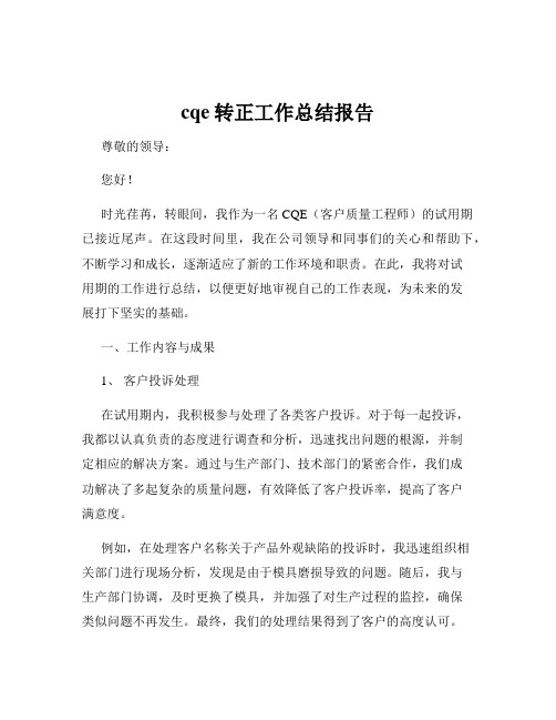 cqe转正工作总结报告