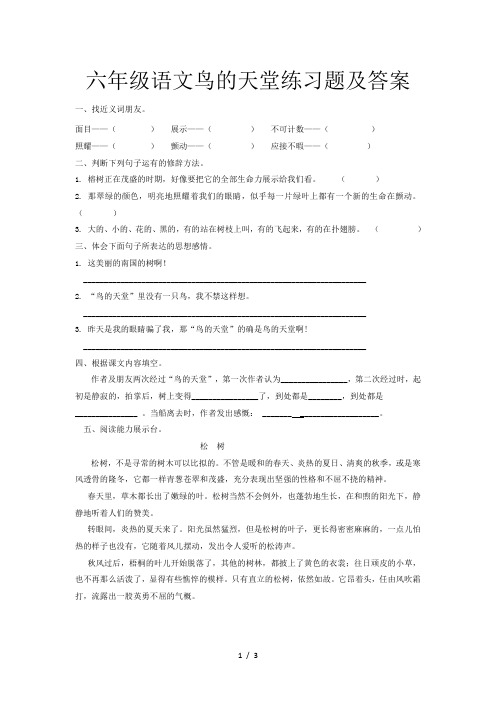 六年级语文鸟的天堂练习题及答案