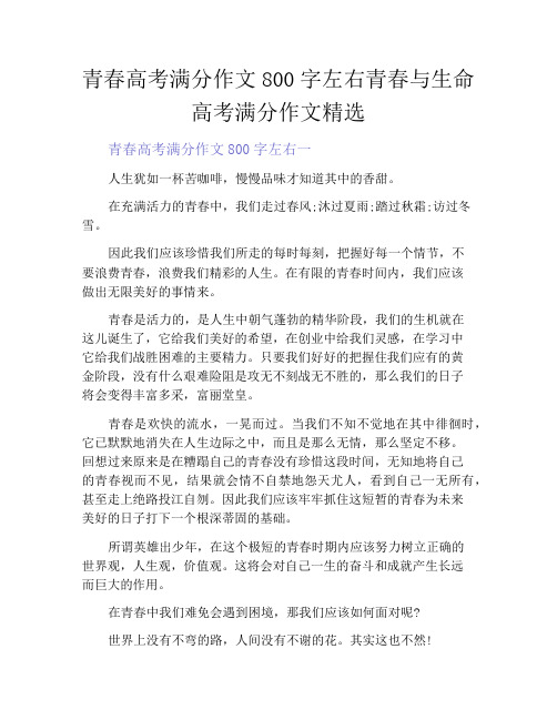 青春高考满分作文800字左右青春与生命高考满分作文精选