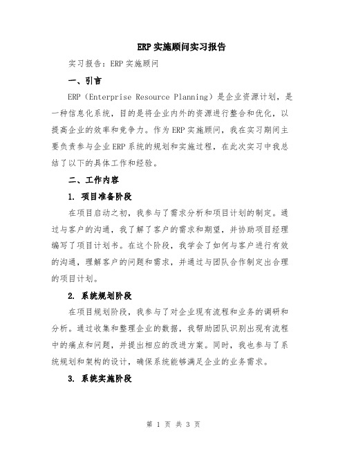 ERP实施顾问实习报告