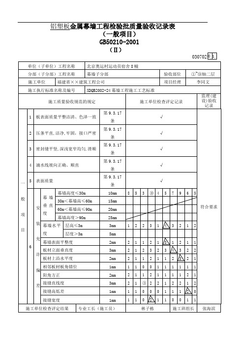 铝塑板质量检验批