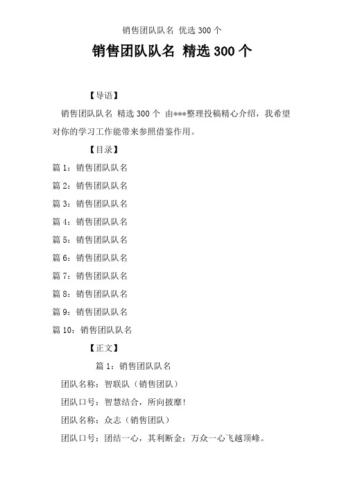 销售团队队名 优选300个