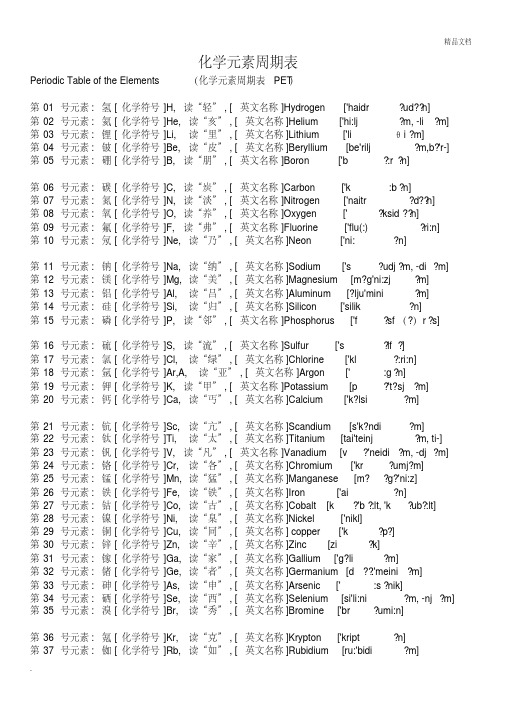 化学元素周期表(中英+读音+背诵方法)