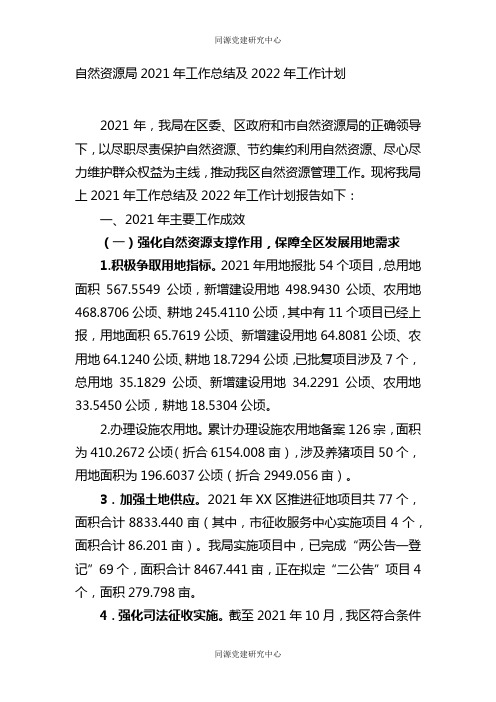 自然资源局2021年工作总结及2022年工作计划