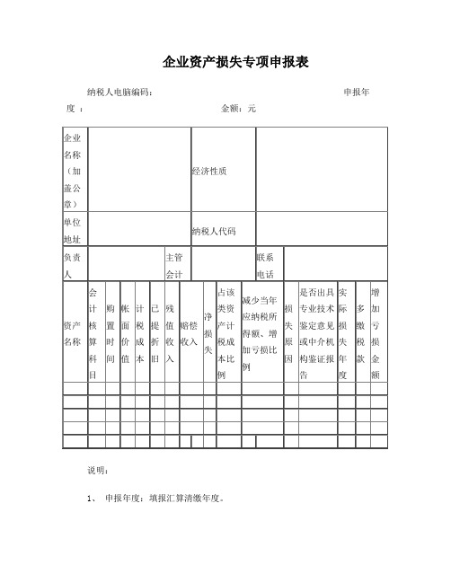 企业资产损失专项申报表