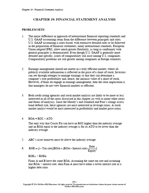 投资学 (博迪) 第10版课后习题答案19 Investments 10th Edition Textbook Solutions Chapter 19