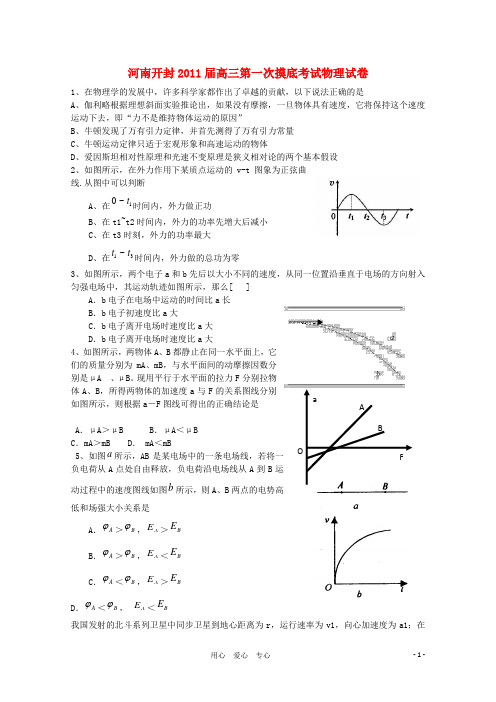 河南省开封市2011届高三物理第一次摸底考试新人教版.doc