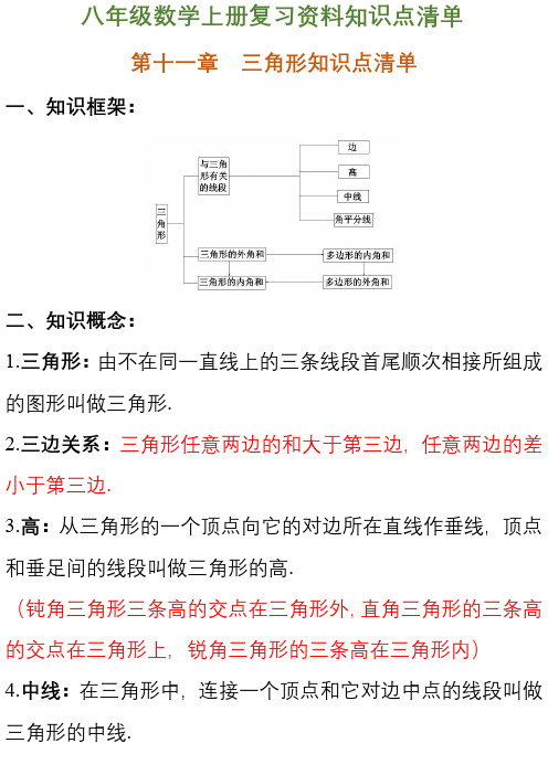 初中八年级上册数学知识点预习提纲