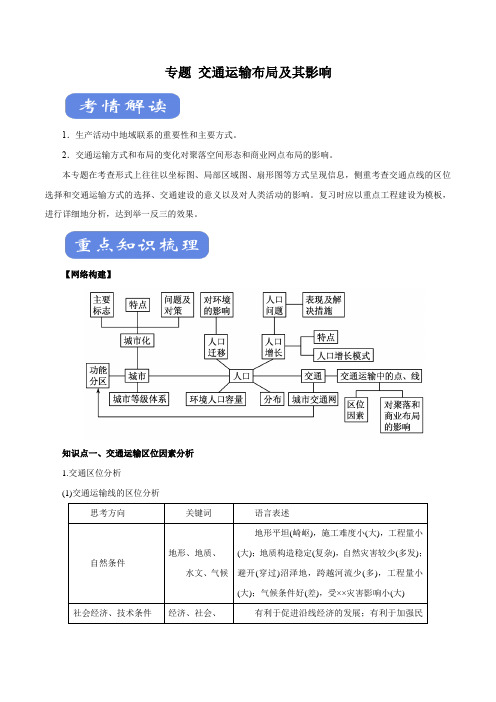 2020年高考地理二轮复习热点附解答 交通运输布局及其影响