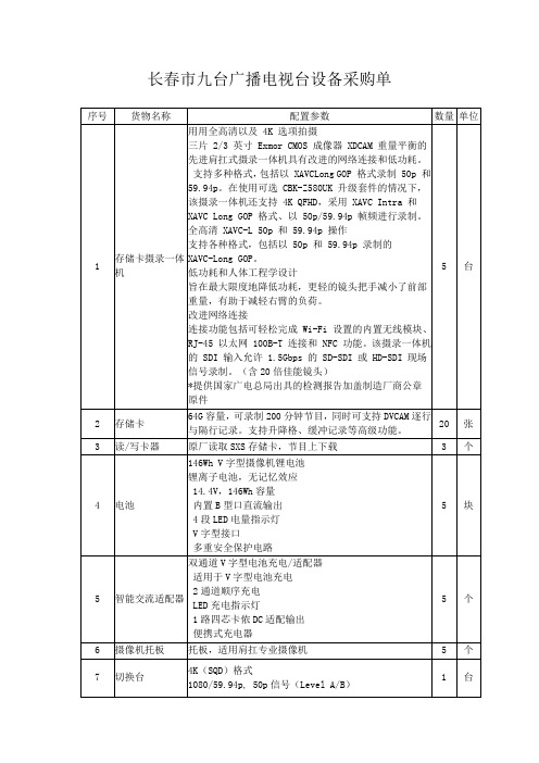 长春九台广播电视台设备采购单