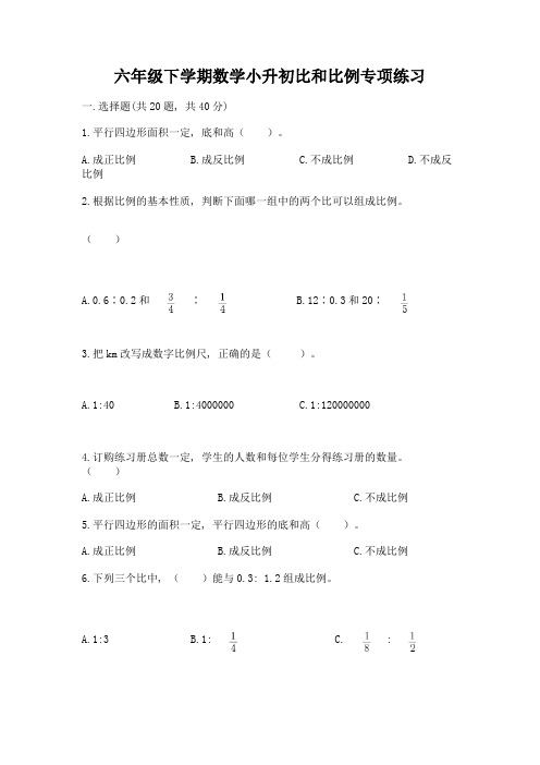 六年级下学期数学小升初比和比例专项练习附答案(A卷)