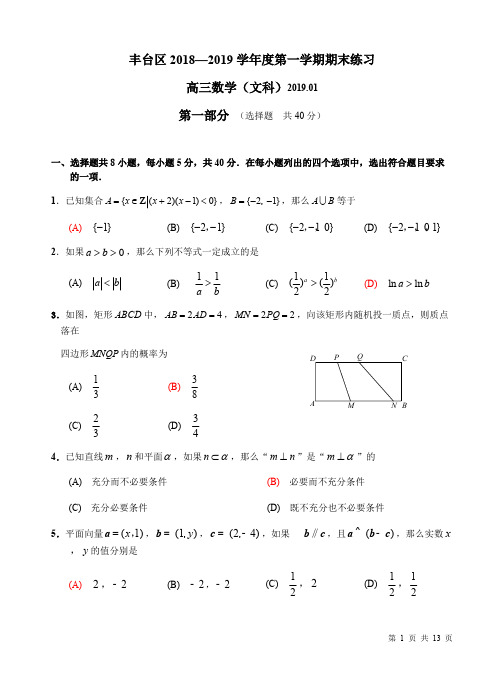 北京市丰台区2018届高三上学期期末考试数学(文)练习试卷(含答案)