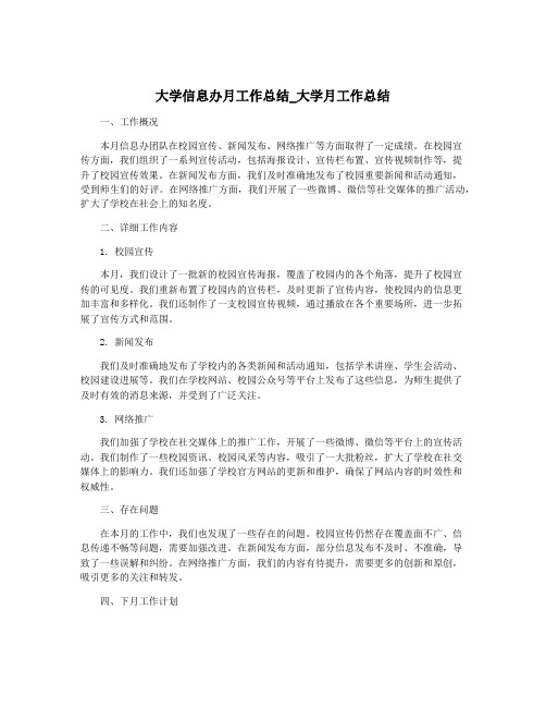 大学信息办月工作总结_大学月工作总结