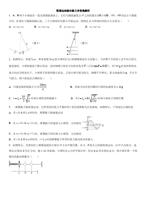 高中简谐运动综合含答案解析版