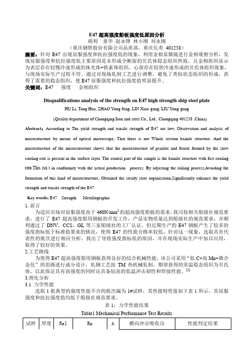 E47高强船板抗拉强度低原因分析