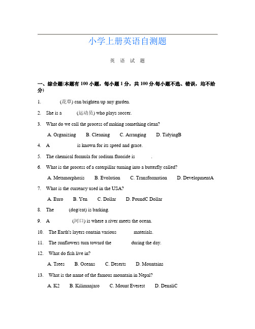 小学上册第十一次英语自测题