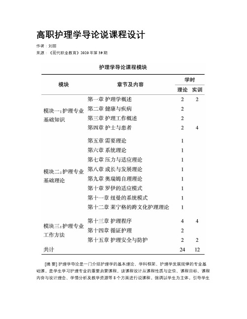 高职护理学导论说课程设计