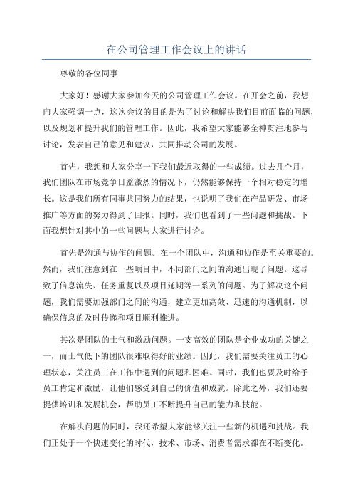 在公司管理工作会议上的讲话