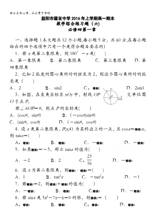 湖南省益阳市箴言中学2015-2016学年高一下学期期末综合练习 数学(六)(必修4第一章) 含答案