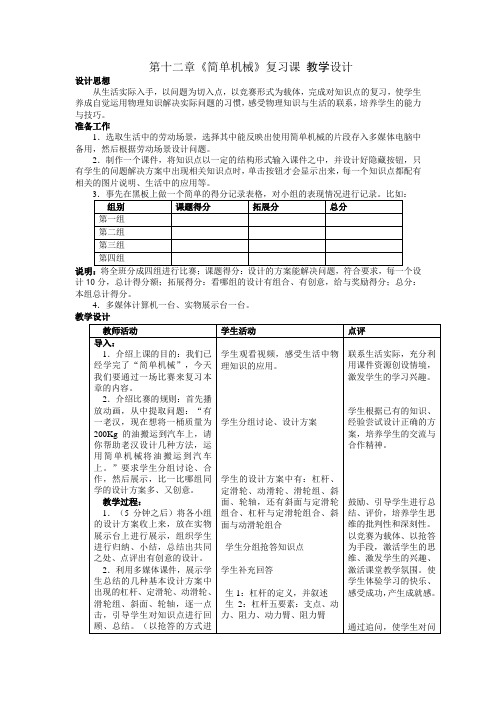 初中物理_第十二章简单机械复习课教学设计学情分析教材分析课后反思