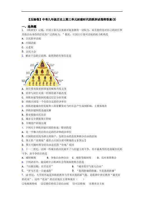 【压轴卷】中考九年级历史上第三单元封建时代的欧洲试卷附答案(3)