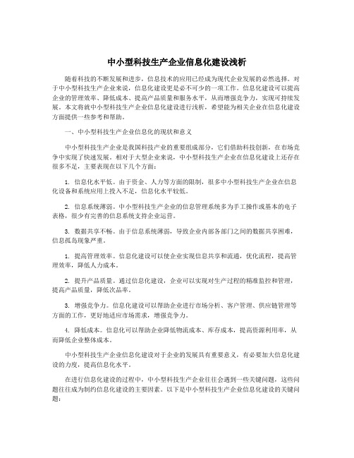 中小型科技生产企业信息化建设浅析