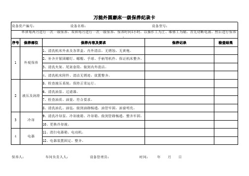 万能外圆磨床一级保养纪录卡