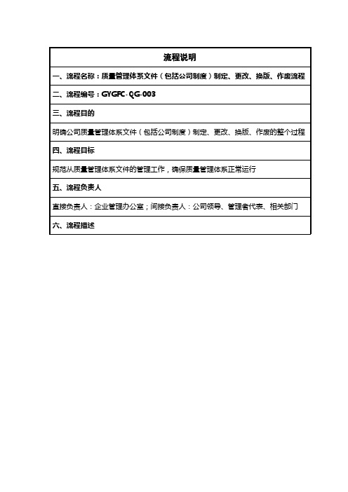 质量管理体系文件制定更改、换版、作废流程说明