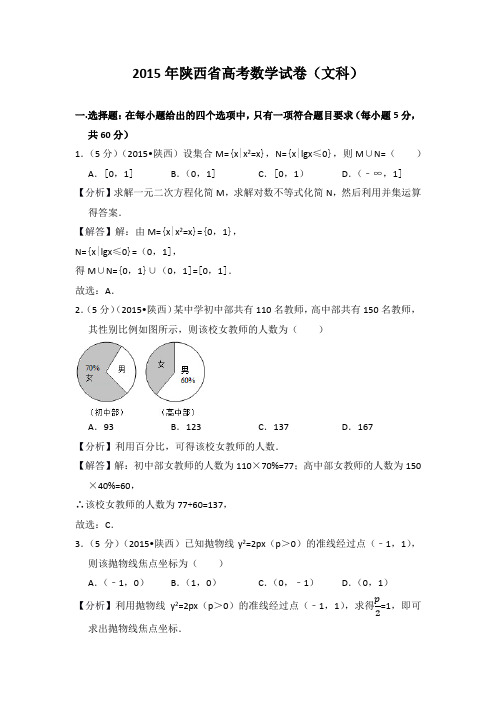 2015年陕西省高考数学试卷(文科)教师版