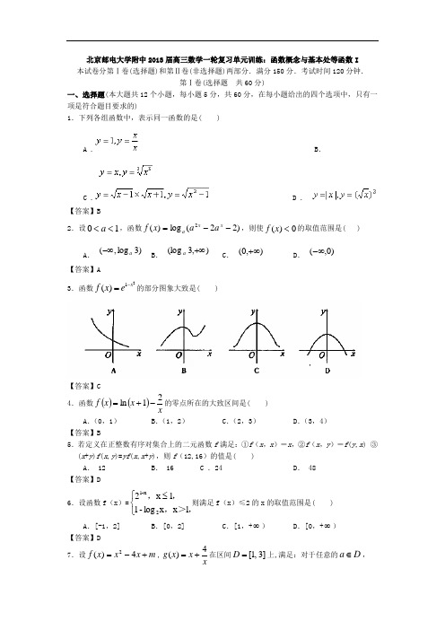 北京邮电大学附中高三数学一轮复习单元训练：函数概念与基本处等函数I 含答案