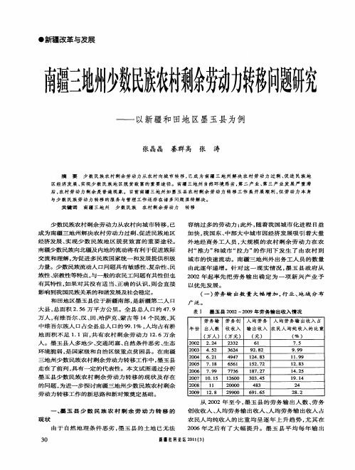 南疆三地州少数民族农村剩余劳动力转移问题研究——以新疆和田地区墨玉县为例