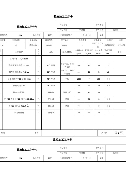 数控加工工序卡片 