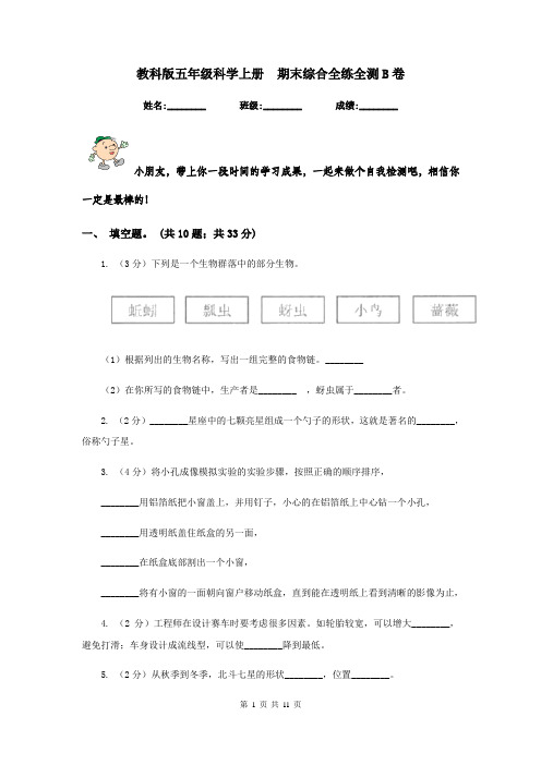 教科版五年级科学上册 期末综合全练全测B卷