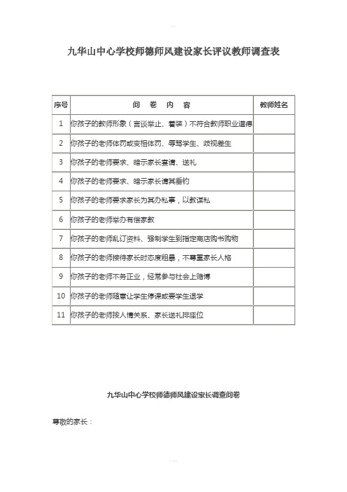 家长评议教师调查表