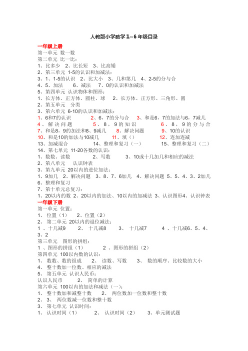 人教版小学数学课本1至6年级的目录