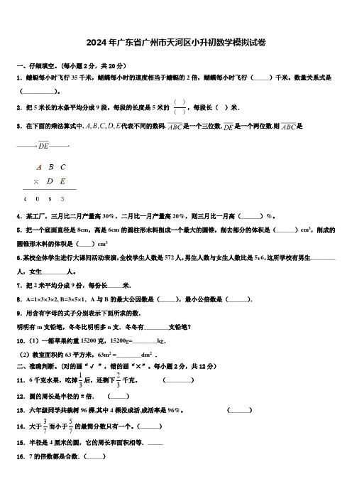 2024年广东省广州市天河区小升初数学模拟试卷含解析